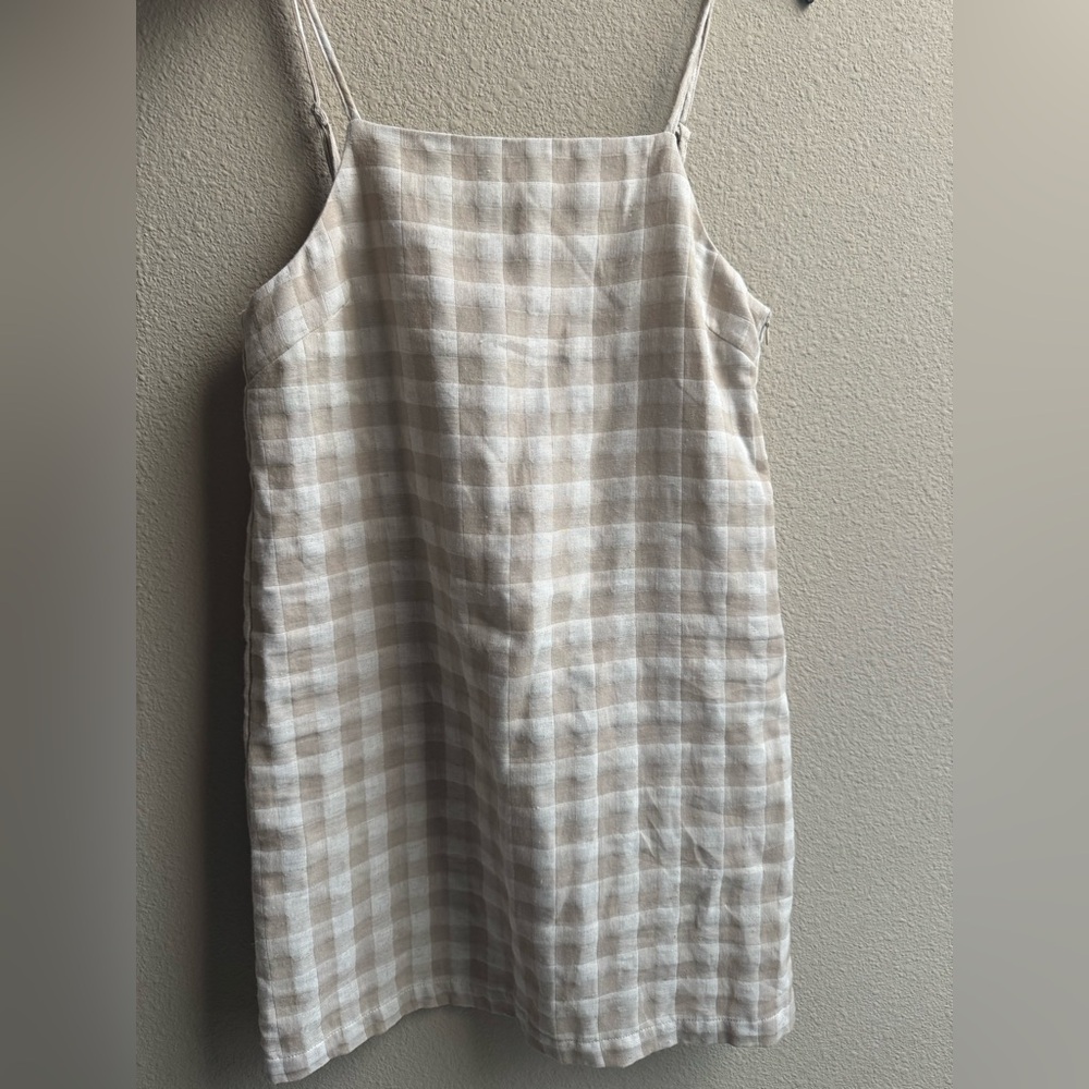Beige Gingham Shift Dress